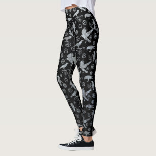 Leggings Steampunk Silver Zinc Crows and Gears