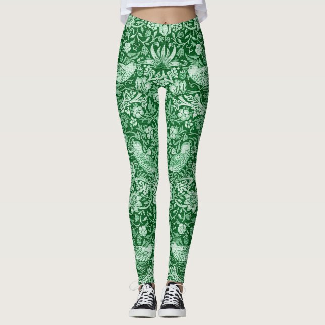 Leggings Strawberry Thief Green, William Morris (Anverso)