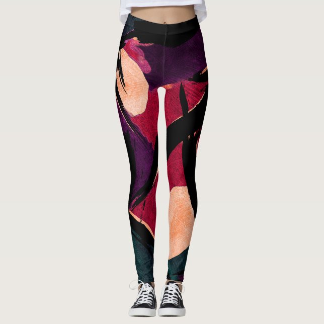 Leggings Streaks del arcoiris: Textura acrílica abstracta (Anverso)