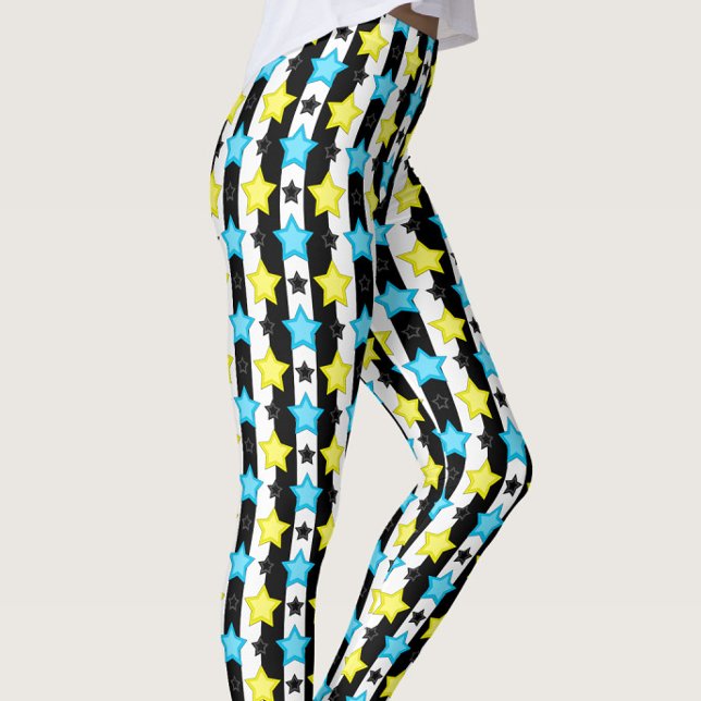 Leggings Striped Blue Yellow Stars Pattern Design  (Subido por el creador)