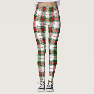 Leggings Stuart / Stewart tartan blanco rojo platillo verde