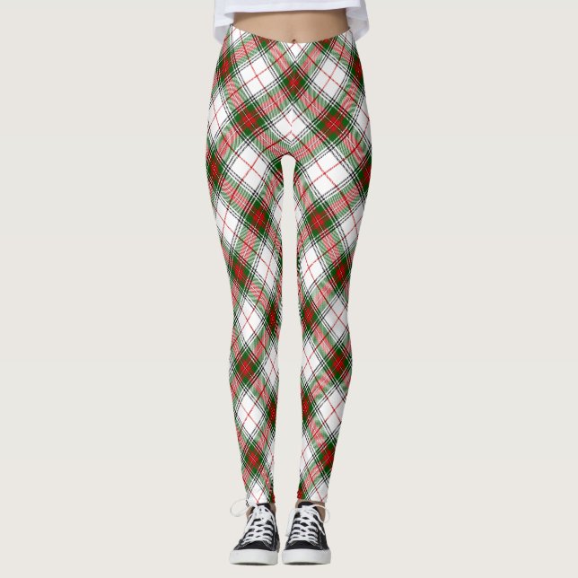 Leggings Stuart / Stewart tartan blanco rojo platillo verde (Anverso)