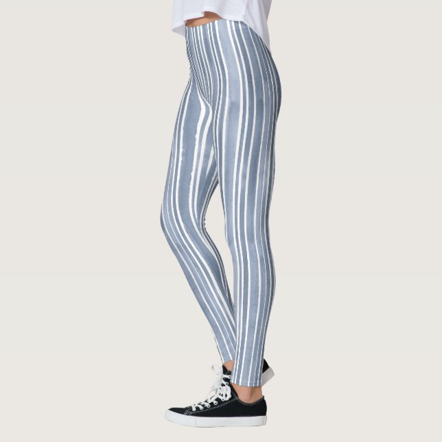 Leggings Stylish Blue Hand Painted Striped Yoga Exercise (Izquierda)