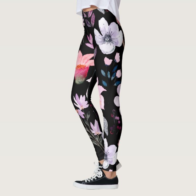 Leggings stylish colorful watercolor flowers pattern (Izquierda)