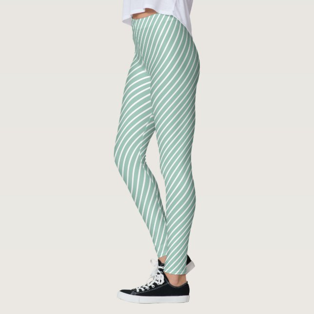 Leggings Stylish Duck Egg Blue Diagonal Striped Exercise (Izquierda)