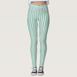 Leggings Stylish Duck Egg Blue Striped Watercolor Daisy 