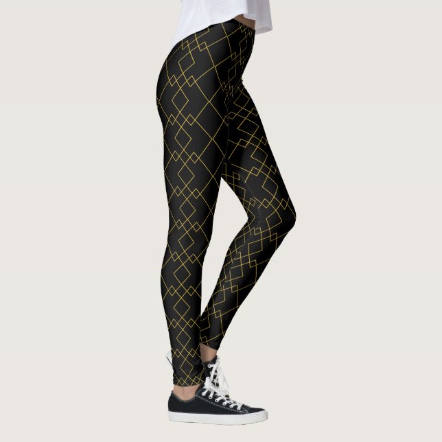Leggings Stylish Gold Geometric Box Design Black (Derecha)