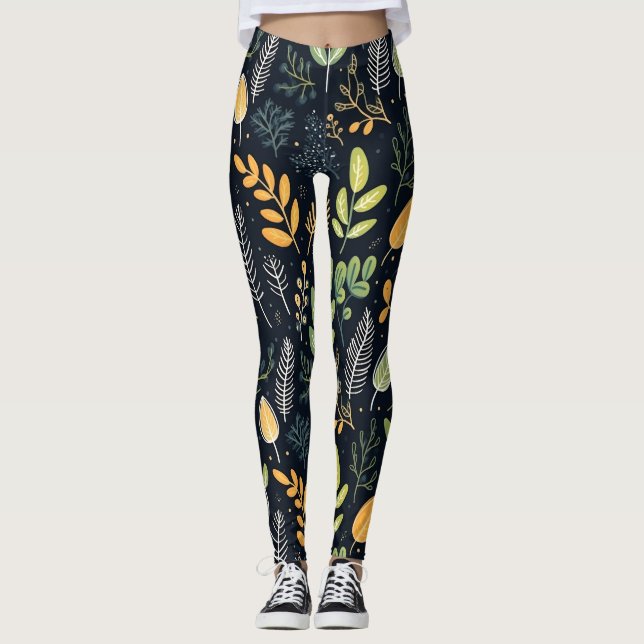 Leggings Stylish Green and Yellow Foliage Pattern  (Anverso)