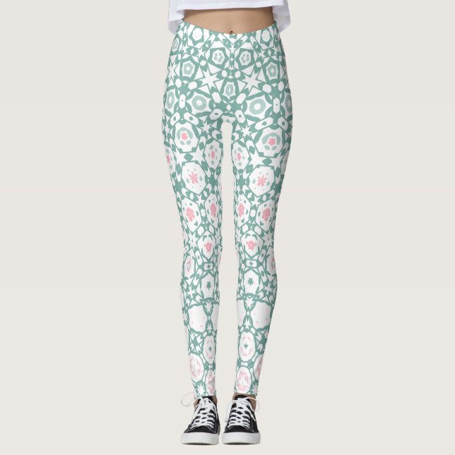 Leggings Stylish Modern Geometric Green Pink (Anverso)