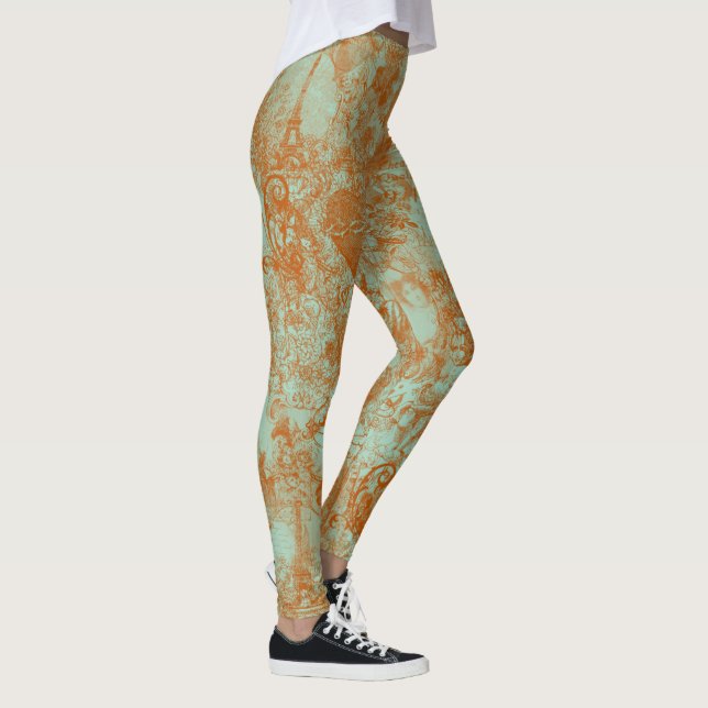 Leggings Stylish Rust Green Paris Toile Design (Derecha)