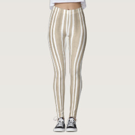 Leggings Stylish Taupe Hand Painted Striped Yoga Exercise