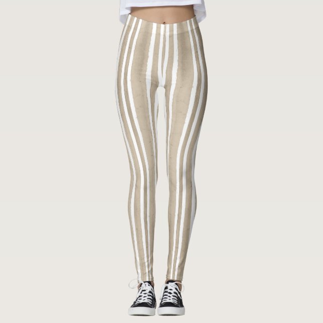 Leggings Stylish Taupe Hand Painted Striped Yoga Exercise (Anverso)
