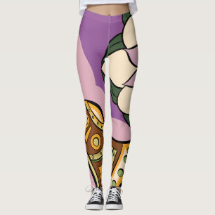 Leggings Stylized Axe and Flower Design