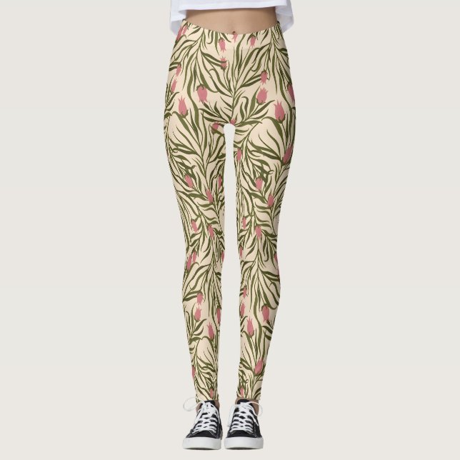Leggings Stylized pink bell-shaped floral pattern (Anverso)