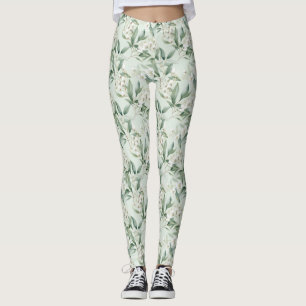 Leggings Suave Floral Verde Salvia Eucalipto