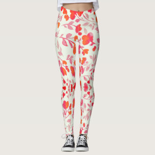 Leggings suave rojo floral sin soldadura sobre blanco