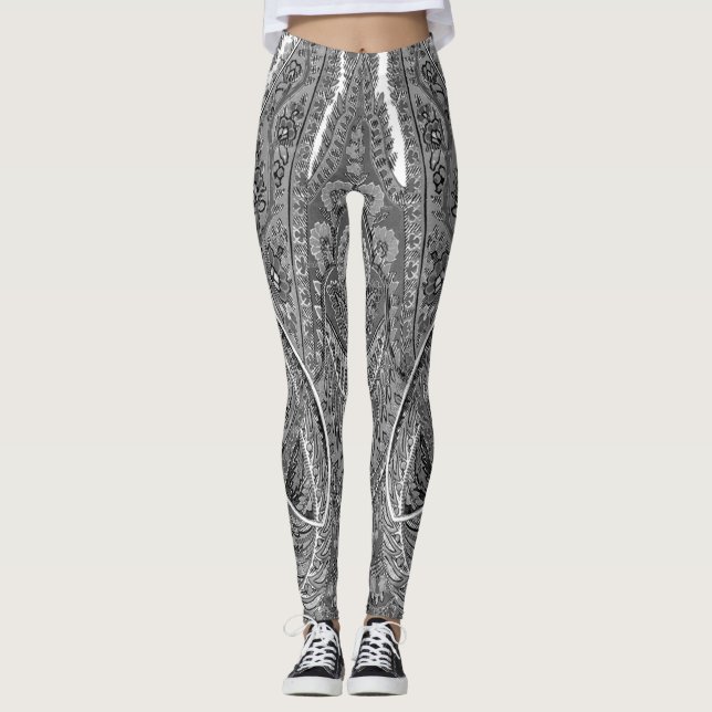Leggings Sublime de paisley blanca y negra (Anverso)