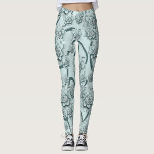 Leggings Suculentas azul menta en enrejado verde pino repet