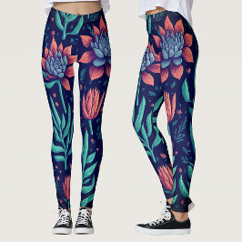 Leggings Suculentas Florales Rojo Verde Jardín Moderno y At