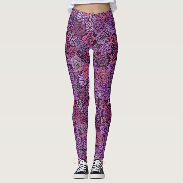 Leggings Suculento jardín de color rosa y violeta (Anverso)