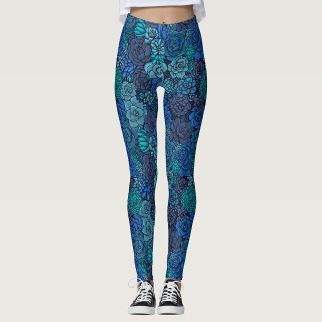 Leggings Suculento jardín en azul (Anverso)