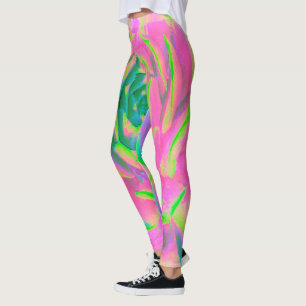 Leggings Suculento rosette de sedum verde limón y rosa