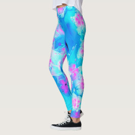 Leggings Suculento sedum subacuático azul y rosa caliente