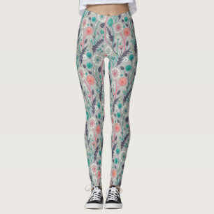 Leggings Sueño de dandelión verde azulado y crimson - Flora
