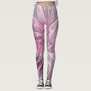 Leggings Sueño de flores rosadas fractales, patrón de fanta