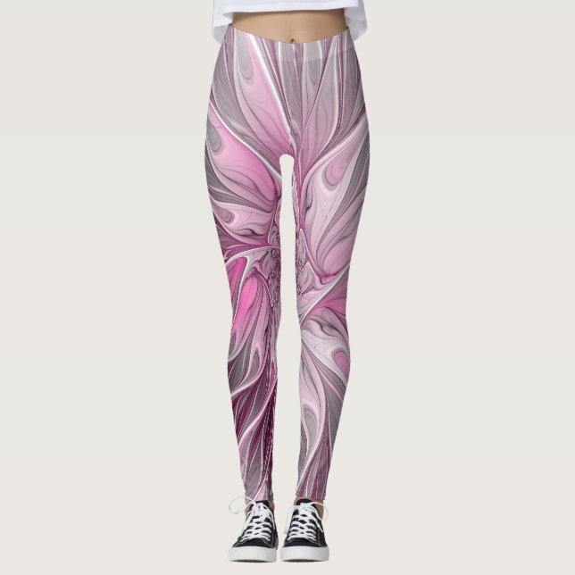Leggings Sueño de flores rosadas fractales, patrón de fanta (Anverso)