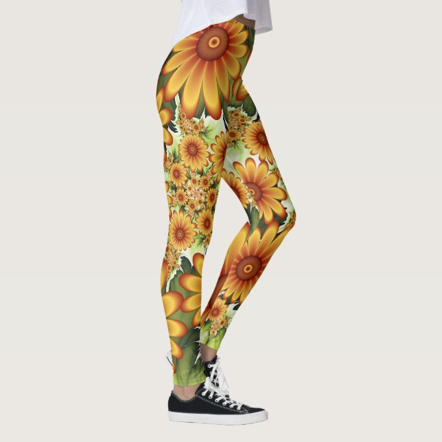 Leggings Sueño floral, arte fractal de flores abstractas mo (Derecha)