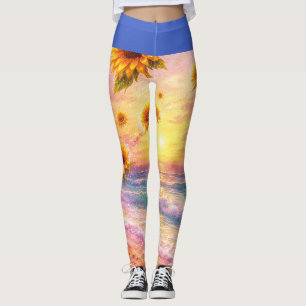 Leggings Sueño Marino de Girasoles: Atardecer en la Playa