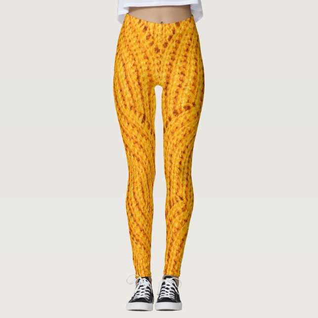 Leggings Suéter de punto naranja, fondo texturado. (Anverso)