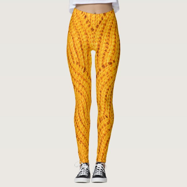 Leggings Suéter de punto naranja, fondo texturado. (Anverso)