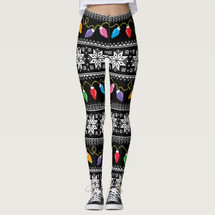 Leggings Suéter Feo Luces de Navidad Copos de Nieve Patrón