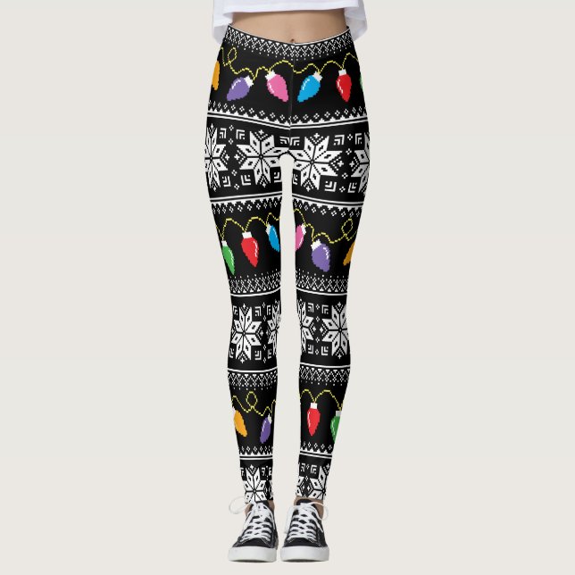 Leggings Suéter Feo Luces de Navidad Copos de Nieve Patrón (Anverso)