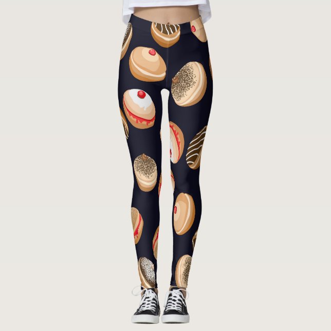 Leggings Sufganiyot Donuts: Patrón de cosecha de Hanukkah (Anverso)