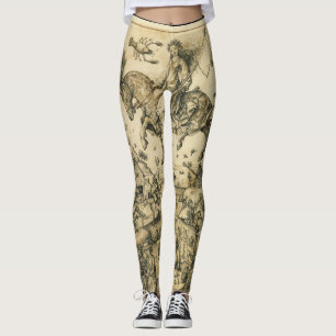 Leggings SUN Y MOON Dibujo de Astrología Blanco Negro Antig