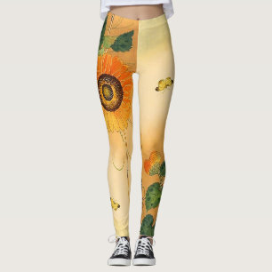 Leggings SUNFLOWER ,BUTTERFLY,GREEN DEJA Floral japonesa