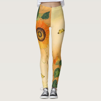 Leggings SUNFLOWER ,BUTTERFLY,GREEN DEJA Floral japonesa