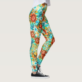 Leggings Sunflower Craze colorido patrón de verano