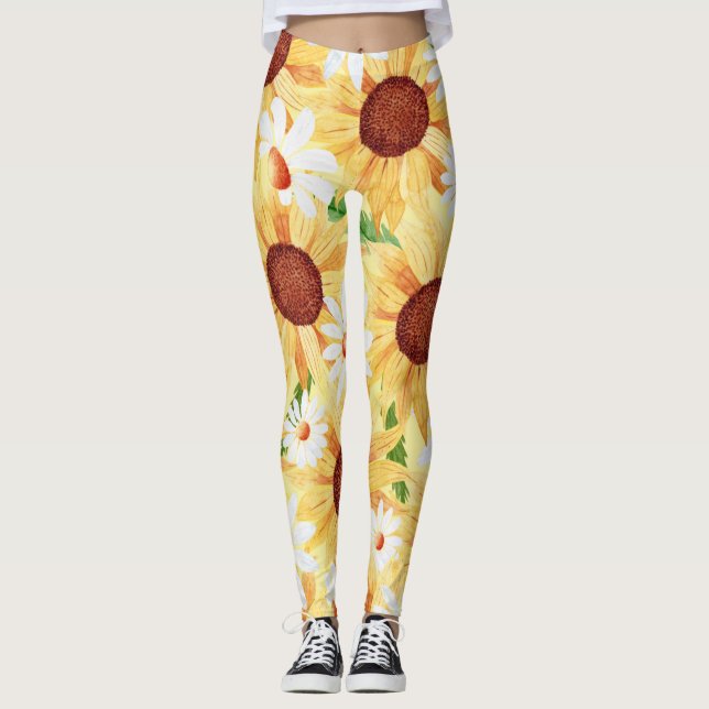 Leggings Sunflower y Daisy Watercolor  (Anverso)
