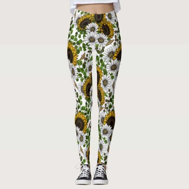Leggings Sunflowers and daisies, summer garden 3 (Anverso)