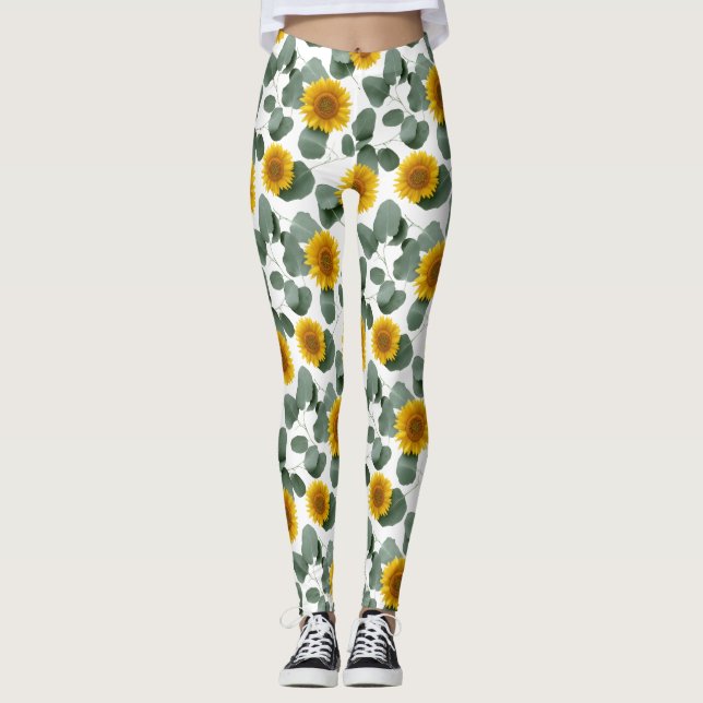 Leggings Sunflowers with Eucalyptus Leaves Pattern (Anverso)
