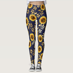 Leggings Sunny Yellow Gold Navy Sunflowers deja el patrón