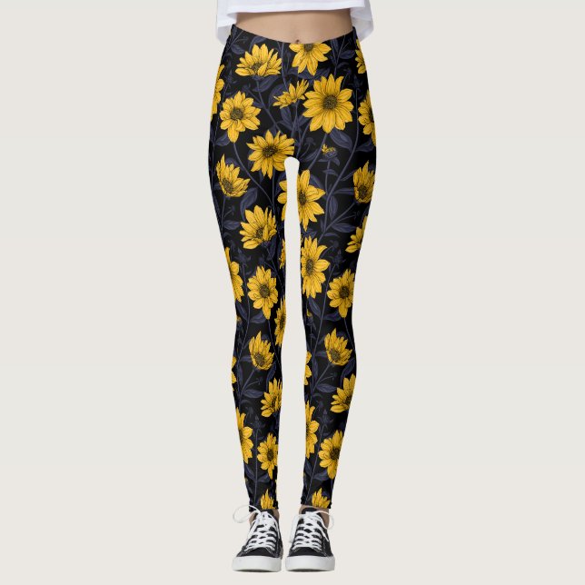 Leggings Sunroot, girasol salvaje en amarillo y azul (Anverso)