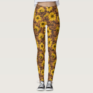 Leggings Sunroot, girasol salvaje en amarillo y marrón