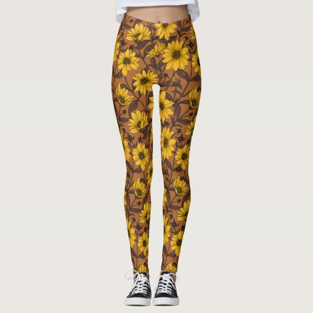 Leggings Sunroot, girasol salvaje en amarillo y marrón (Anverso)