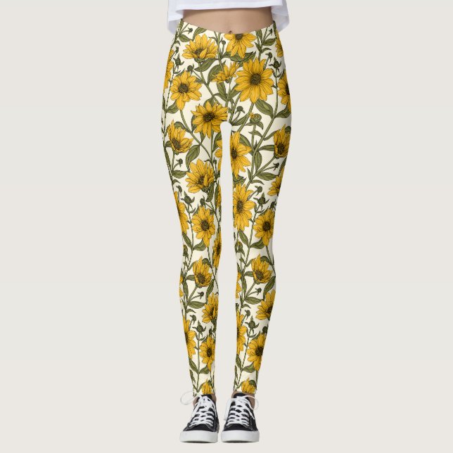 Leggings Sunroot, girasol salvaje en blanco roto (Anverso)