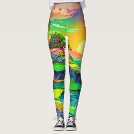 Leggings Sunset Cliff Paradise Art